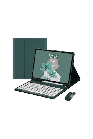 Wezone İpad Kılıfı Bluetooth Klavye Dairesel Tuş + Şarjlı Mouse: Pro 11", 10.2", 9.7", Mini 6 8.3" - Kaliteli Deri, Pencil Dolabı, Kolay Kurulum Diğer
