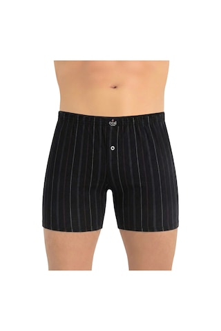 Öts Erkek %100 Pamuk Boxer Çizgili Düğmeli Ergonomik Tasarım 2652 Siyah
