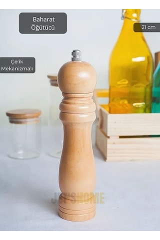Karabiber Değirmeni Ahşap Baharat Değirmeni Kalınlık Ayarlı Baharat Öğütücü Çelik Bıçaklı 21 Cm Kahverengi
