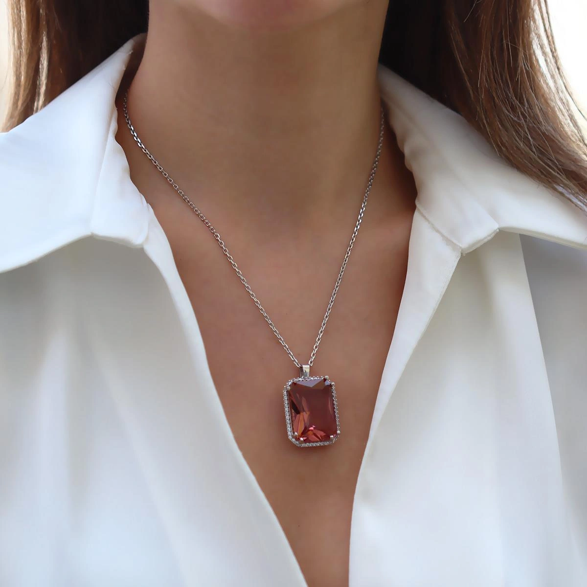 Zultanit Taşlı Mega Baget Gümüş Kolye Gümüş