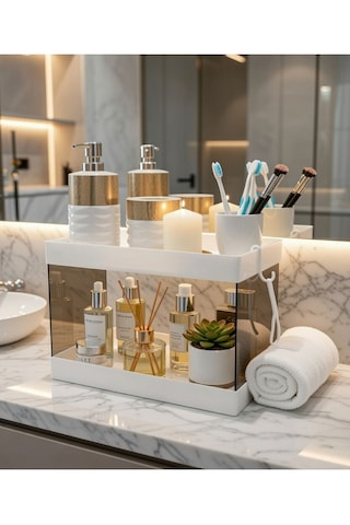 Banyo Mutfak Kozmetik Düzenleme Rafı Çok Amaçlı Organizer Beyaz