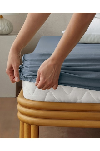 English Home Novella Premium Soft Cotton Tek Kişilik Plus Lastikli Çarşaf 120x200 Cm Denim Mavi Denim Mavi