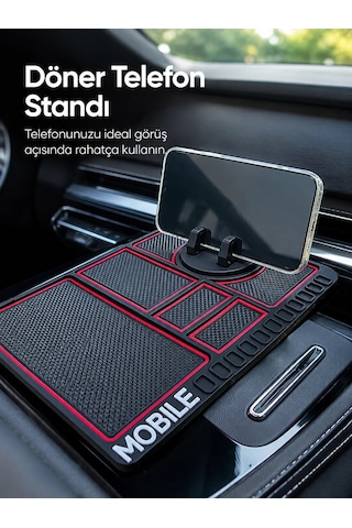 Araç Konsol Organizeri Kaydırmaz Silikon Telefon Standlı Saklama Matı