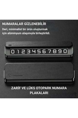 Coofbe Deri Kapaklı Gizlenebilir Alüminyum Araç Park Telefon Numaratörü Geçici Park Numaratör Plakalık