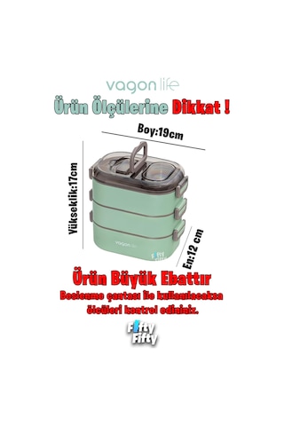 Vagonlife 1450 Ml 3 Kat Çelik 2 Kat Kullanılabilir Bento Lunch Box fflbox7083