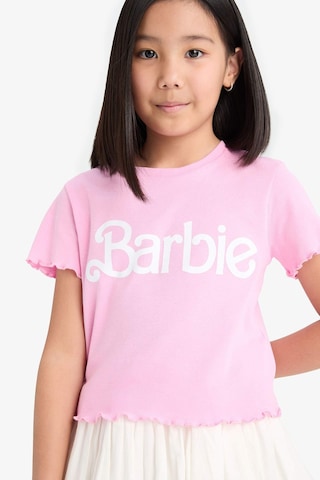 DeFacto Kız Çocuk Barbie Fitted Bisiklet Yaka Ribana Kısa Kollu Tişört E2614A825SMPN666 Pembe