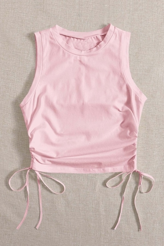 Merry See Yanları Büzgülü Kolsuz Bluz Crop Top Atlet Pembe