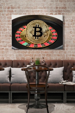 Kanvas Tablo Yatay Tekli Ev Kafe Ofis Rulet Çarkında Duran Altın Bitcoin Jetonu 2837