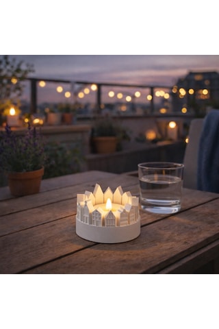 En-cag Şehir Silüetli Tealight Mumluk Işık Efektli Dekoratif Mum Tutucu Bss Çok Renkli