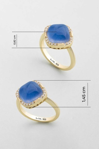 Safir Zarafeti 18 Ayar Sarı Altın Kaplama Gümüş Tasarım Yüzük Sarı