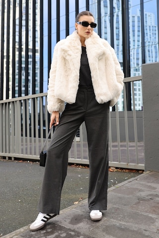 Bigdart5186 Kruvaze Peluş Kürk Kaban - Beyaz 001