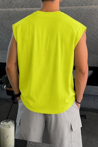 Tarz Cool Erkek Oversize Kolsuz Tişört %100 Pamuk Süprem Basic Bisiklet Yaka Fıstık Yeşili