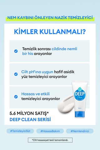 Hassas Ciltler İçin Cilt & Makyaj Temizleme Sütü A'pıeu Deep Clean Cleansing Milk 130ml