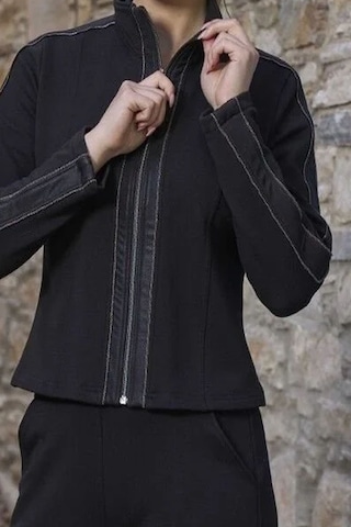 Cossy By Aqua 26003 Kadın Uzun Kollu Dik Yaka Önden Fermuarlı Eşofman Takımı-siyah Siyah