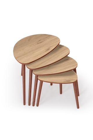 Nora 4lü Dörtlü Mdf Ahşap Zigon Sehpa - Meşe