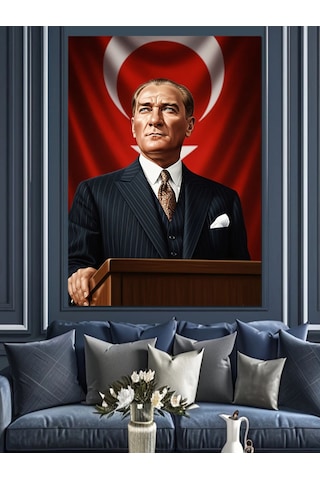 Ahşap Tablo Atatürk Türk Bayrağı Fonlu