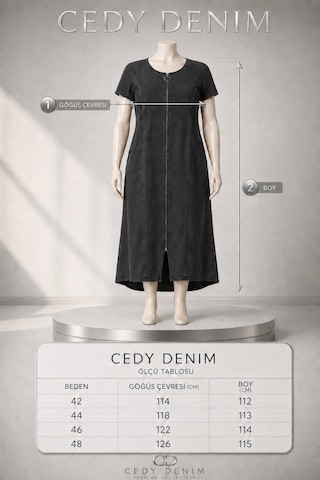 Cedy Denim Cedy Denım - Büyük Beden - Kadın Fermuarlı Taş Ve Dantel Detaylı Vintage Elbise C409 Siyah