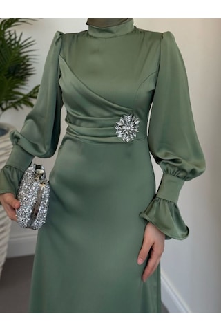 Yandan Taşlı Abiye Yeşil