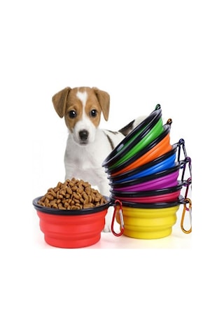 Katlanabilir Silikon Köpek Mama ve Su Kabı 350 ML Çok Renkli