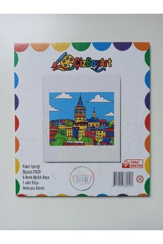Figürlü Tuval Boyama Seti 20x20 Cm 1 Adet Fırça, 6 Renk Akrilik Boya Ve Referans Görselli Hobi & Kendin Yap Boyama Kiti 1, Galata Kulesi