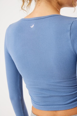 Aura Uzun Kol Büzgülü T-shirt Mavi Mavi
