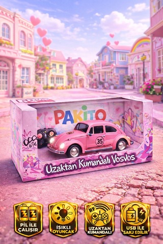 Pembe Uzaktan Kumandalı Şarjlı Işıklı Full Fonksiyon Nostalji Vosvos Araba Pembe Pembe
