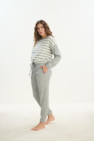 Kadın Uzun Kol Gri Acrylic Pijama Takım C0t1n1o61 001
