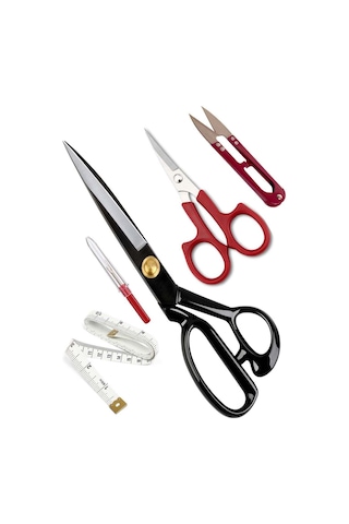 Siyah Saplı Profesyonel Çelik Terzi Kumaş Kesim Makası Set 9 Inç 23 Cm Uzunluk