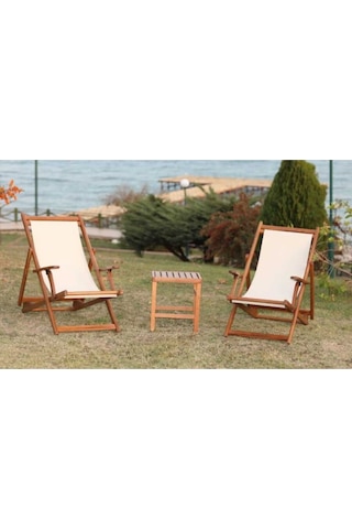 Motoryagmarket Belek Kademeli Ahşap Set: 2 Adet Şezlong + Sehpa