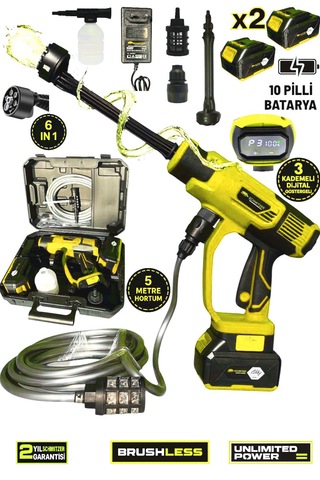 Schmıtzer Sch-2002s Pro 21v Brushless Motor Yüksek Basınçlı Şarjlı Oto Araba Yıkama Makinesi 3 Kademe Dijital Göstergeli 30