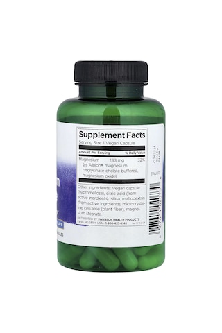 Swanson Albion Magnesium Magnezyum Glycinate Gilisinat 133 Mg 90 Vegan Caps