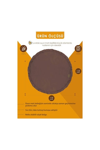 Mordesign Bebek/çocuk Oyun Halısı, Yenidoğan Emekleme Pedi, Aktivite Matı, Çok Amaçlı Minder, Kampçı Serisi 110 X 110 Acı Kahve