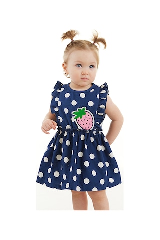 Denokids Puanlı Çilek Kız Bebek Poplin Elbise