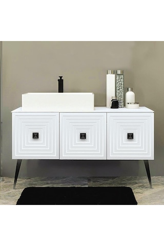 Denko Burcu 120 Cm Mdf Beyaz Banyo Dolabı Takımı Beyaz