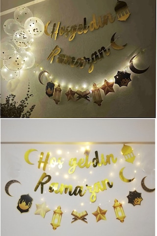 3 Parça Ledli Hoşgeldin Ramazan Banner Yazı Dekoratif Süs Temalı