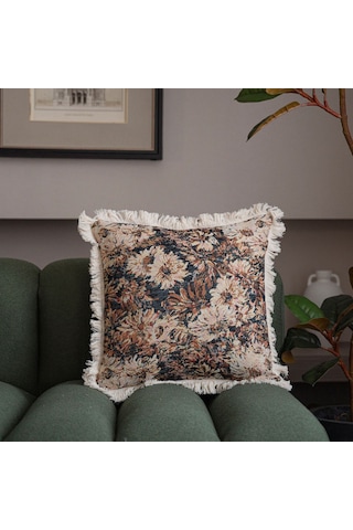 Gajeena Amerikan Tarzı Çiçek Desenli Tassel Dokuma Koltuk Yastığı Kılıfı - Kafe Kanvas Beyaz, 60x60cm, Konforlu, Ev Araba Kullanıma Uygun Dolu Değil Kahverengi