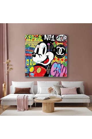 Mickie Mouse Grafitti Sokak Sanatı Sevimli Fare Dikey Hd Baskı Kanvas Tablo