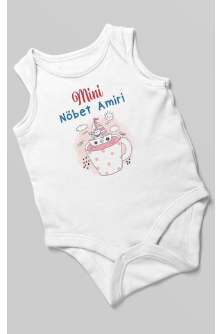 Mini Nöbet Amiri Baskılı Bebek Zıbını Çıtçıtlı Body %100 Pamuk Sıfır Kol Beyaz