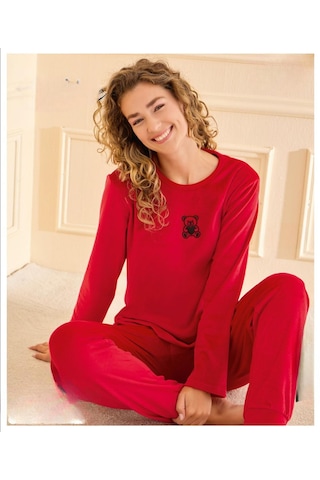 Mihra Kadın Kışlık Bisiklet Yaka Kadife Pijama Takımı 13165k - 1 Adet Kırmızı