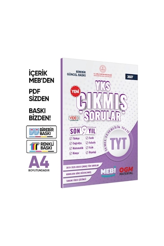 2027 YKS-TYT Tüm Dersler MEBİ Yeni Nesil Çıkmış Soru Bankası Son 9Yıl Video/PDF Çözümlü BASKI ÜCRETİ