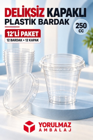 250 Cc Deliksiz Kapaklı Sızdırmaz Pet Bardak 12 'li 40