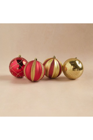 Karaca Home New Year 4'lü Ağaç Süsü Kırmızı Gold Diğer