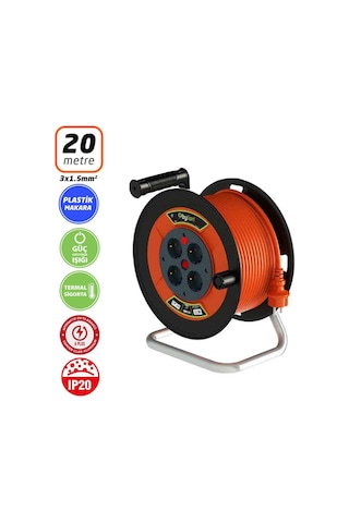 Bylion Pse20315f Mini Plastik Gövde Makaralı Kablo 3x1.5mm - 20 Mt 20 M