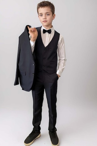 Riccotarz Erkek Çocuk Blazer Ceketli, Cepken Yelekli Siyah Takım Elbise 10-16 Yaş Siyah
