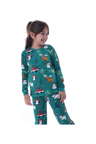 Çocuk Kış Noel Yıllbaşı Desenli Pamuklu Pijama Takımı Unisex Rahat, Sıcak Ve Eğlenceli Ev Giyim Çok Renkli