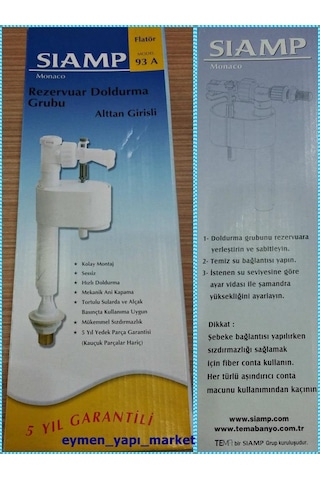 Tema Siamp Rezervuar İç Takım Flatör 93-a Handy Alttan Su Girişli Beyaz
