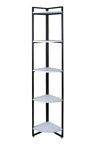 Dekoratif Köşe Rafı 5 Raflı Metal Ve Ahşap Kitaplık Çiçeklik Saksılık 200x31 Cm Çok Renkli