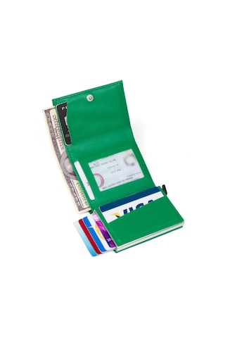 Yeşil Nova Deri Mekanizmalı Otomatik Kızaklı Kartlık Cüzdan Yeşil