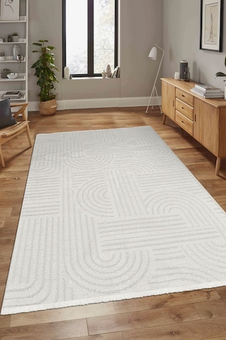 Revna Ekru Yıkanabilir Halı Kaydırmaz Tabanlı Pamuk Dokuma Salon Mutfak Koridor İçin Ekru