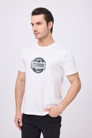 Marıne Tee Deniz Temalı Ribana Bisiklet Yaka Pamuk T-shirt-3078 Saf Beyaz